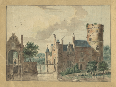 201940 Gezicht op het kasteel Sterkenburg te Driebergen uit het zuidoosten, met links het poortgebouw dat toegang gaf ...